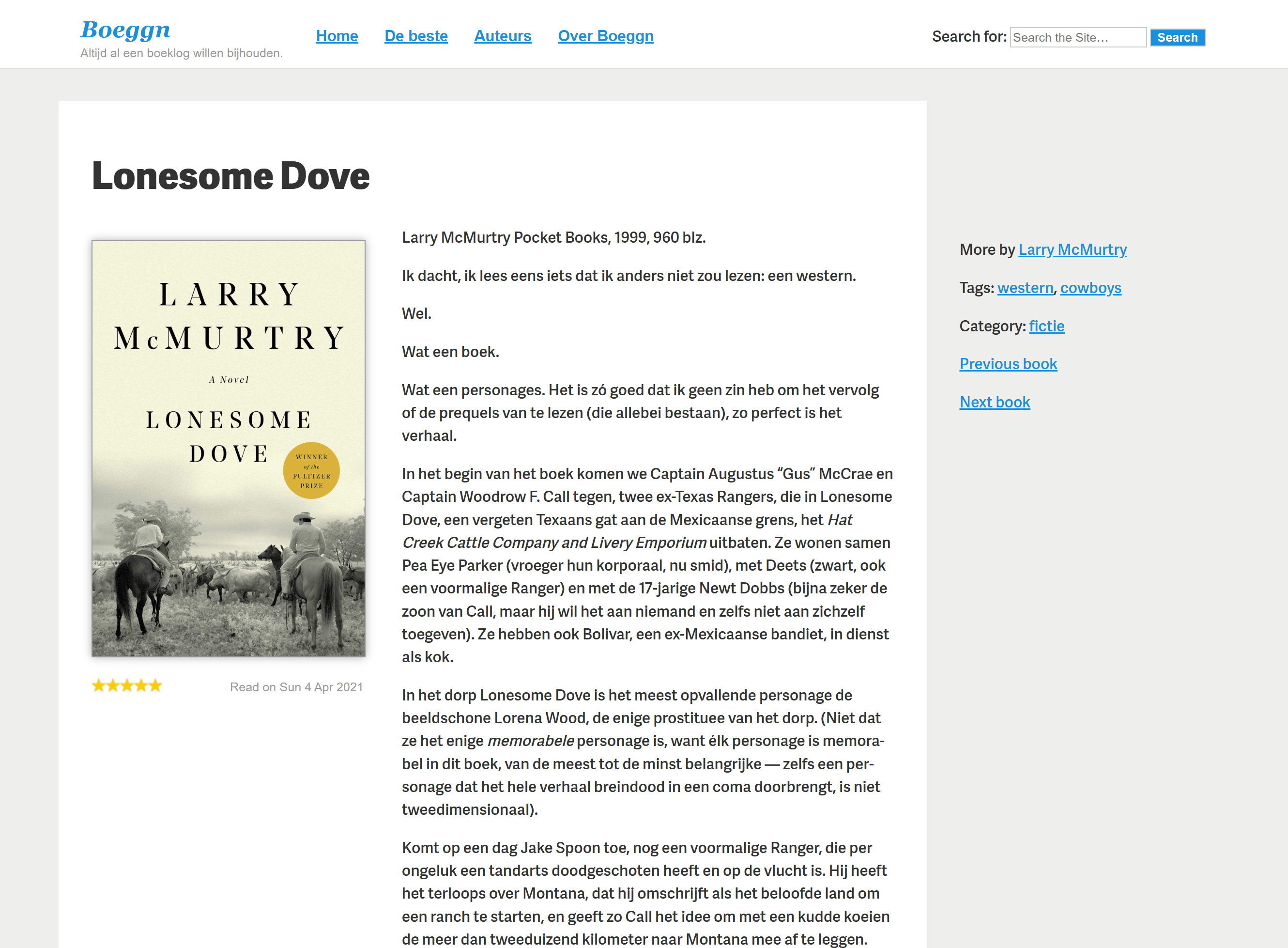 The same book page on the Hugo rebuild, near-identical to the WordPress original.