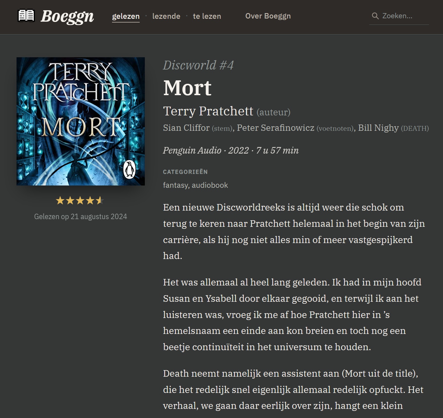 Mort's book page, its chrome tinted cold blue-grey by the cover.