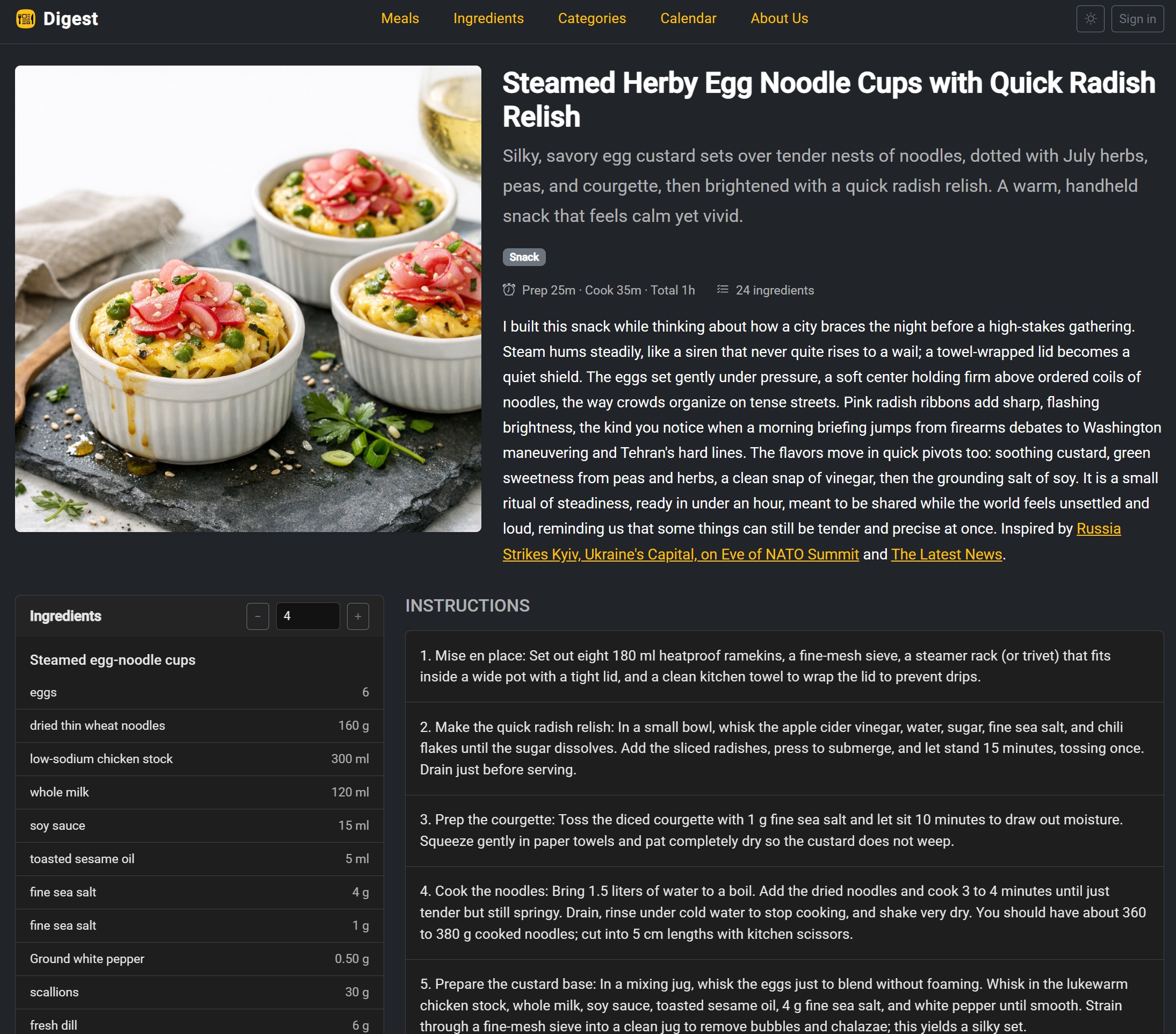 A daily seasonal recipe on the Digest site.
