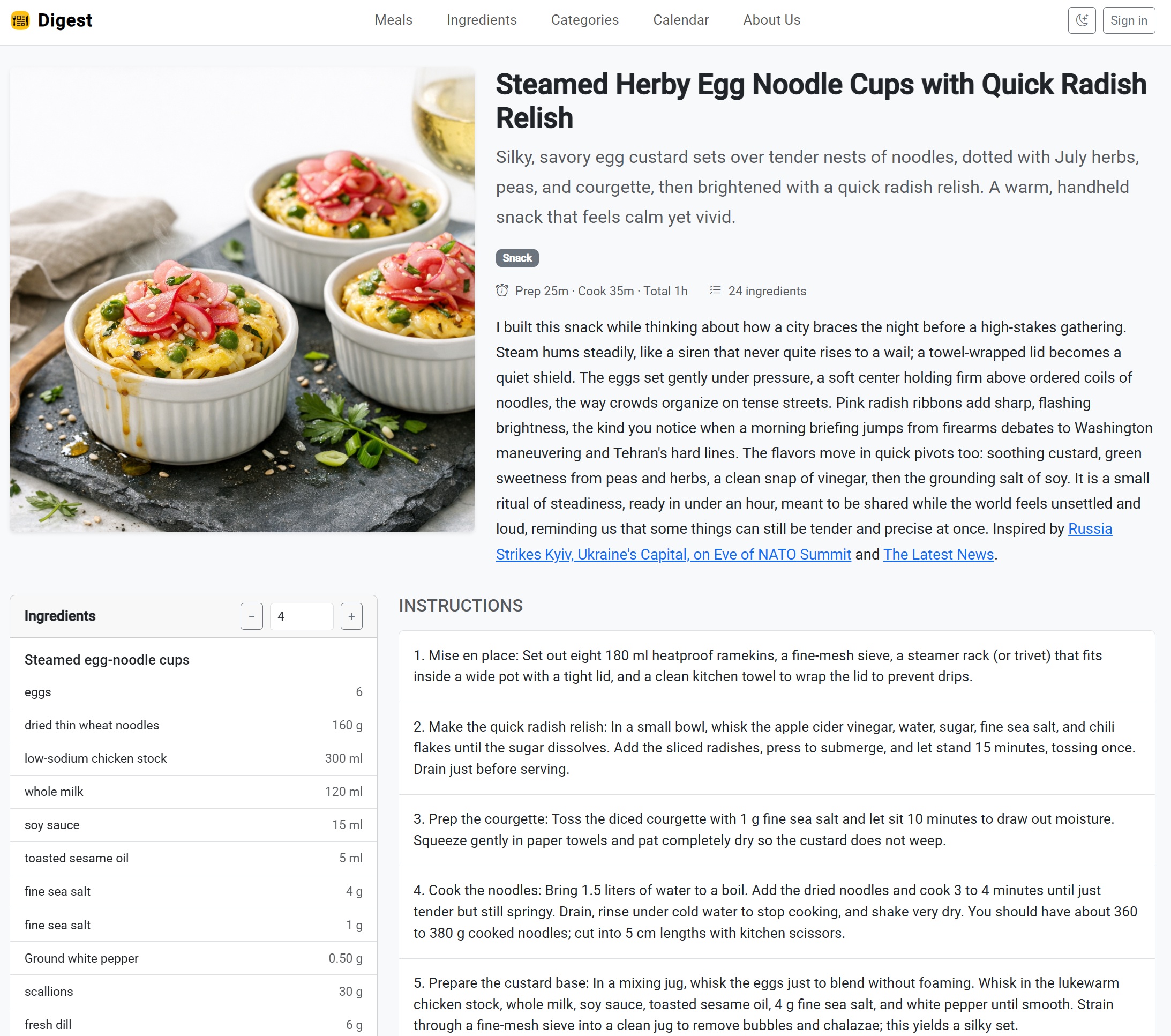A daily seasonal recipe on the Digest site.