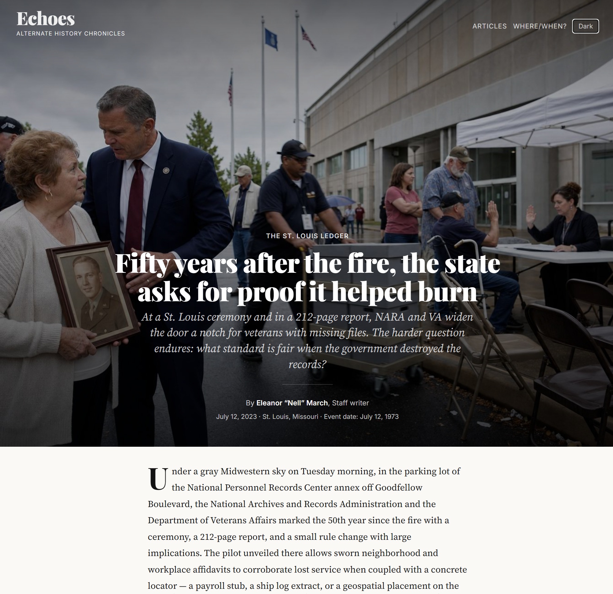 an article titled 'Fifty years after the fire, the state asks for proof it helped burn'