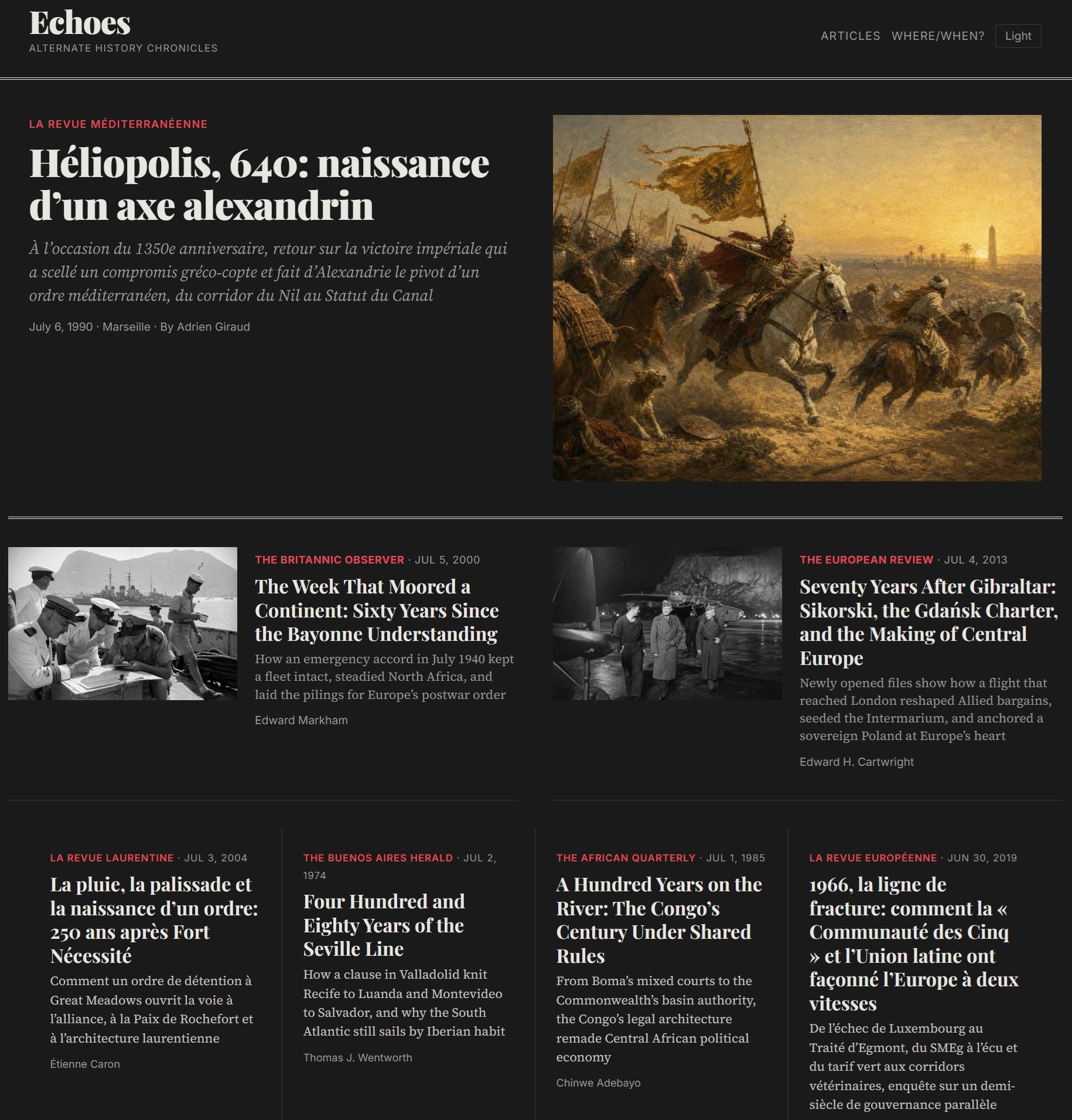 A daily alternate-history dispatch on the Echoes site.