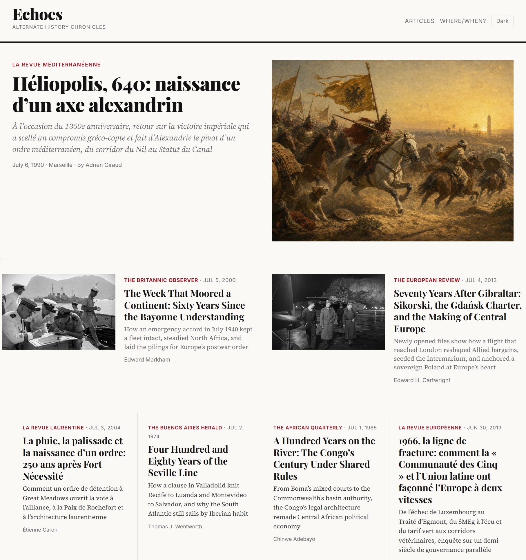 A daily alternate-history dispatch on the Echoes site.