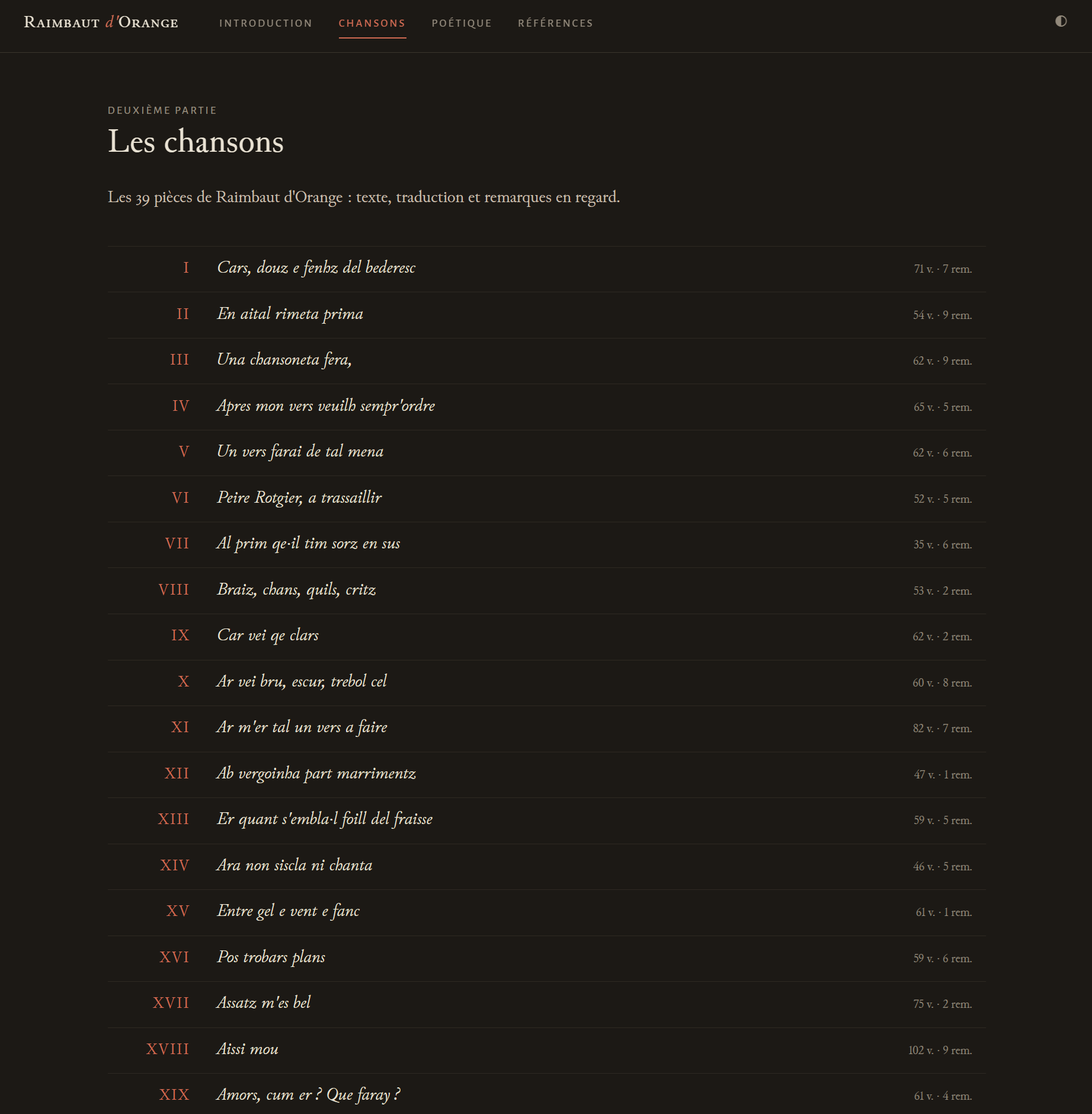 The chanson index: a list of thirty-nine chansons.