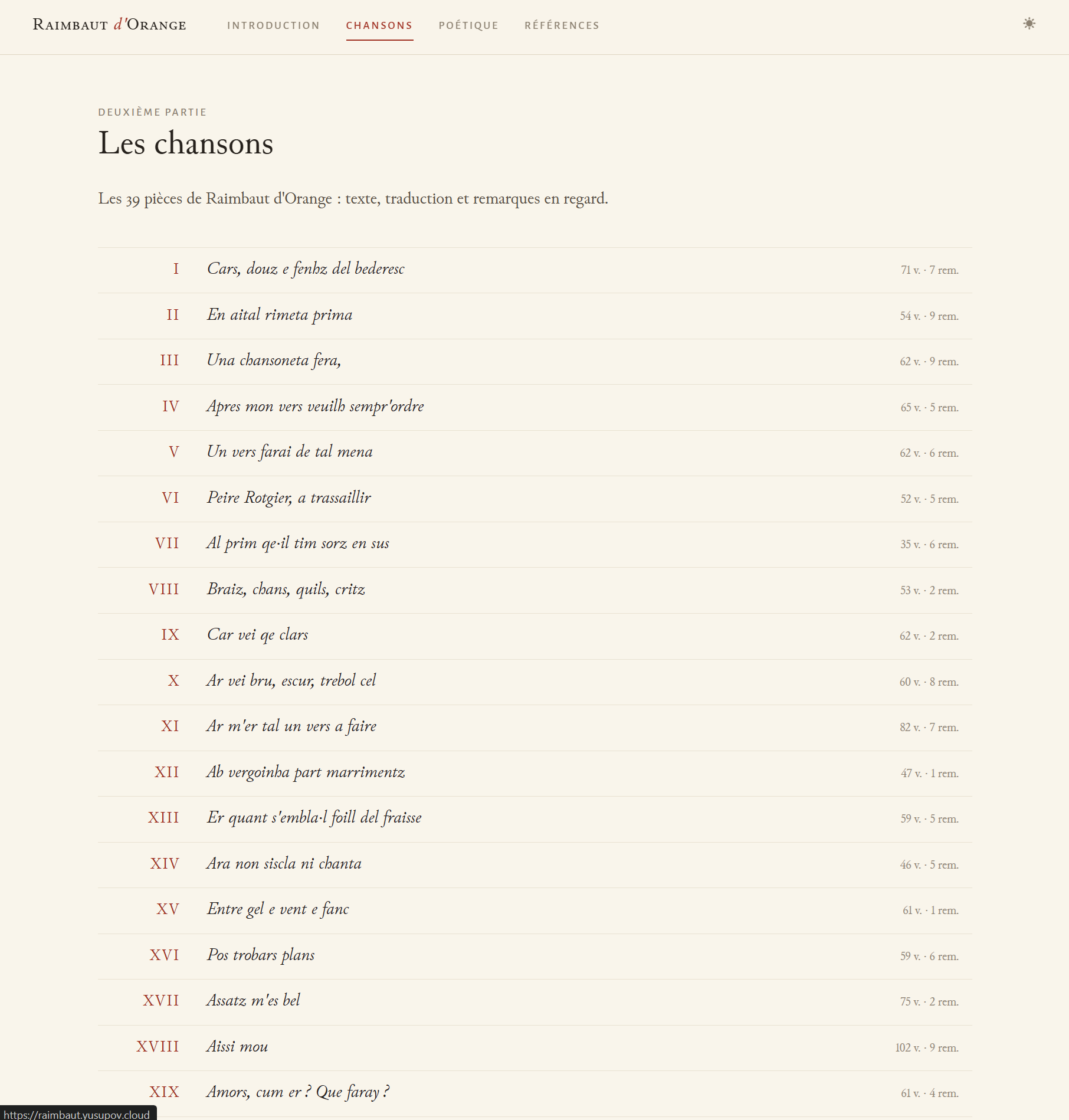 The chanson index: a list of thirty-nine chansons.