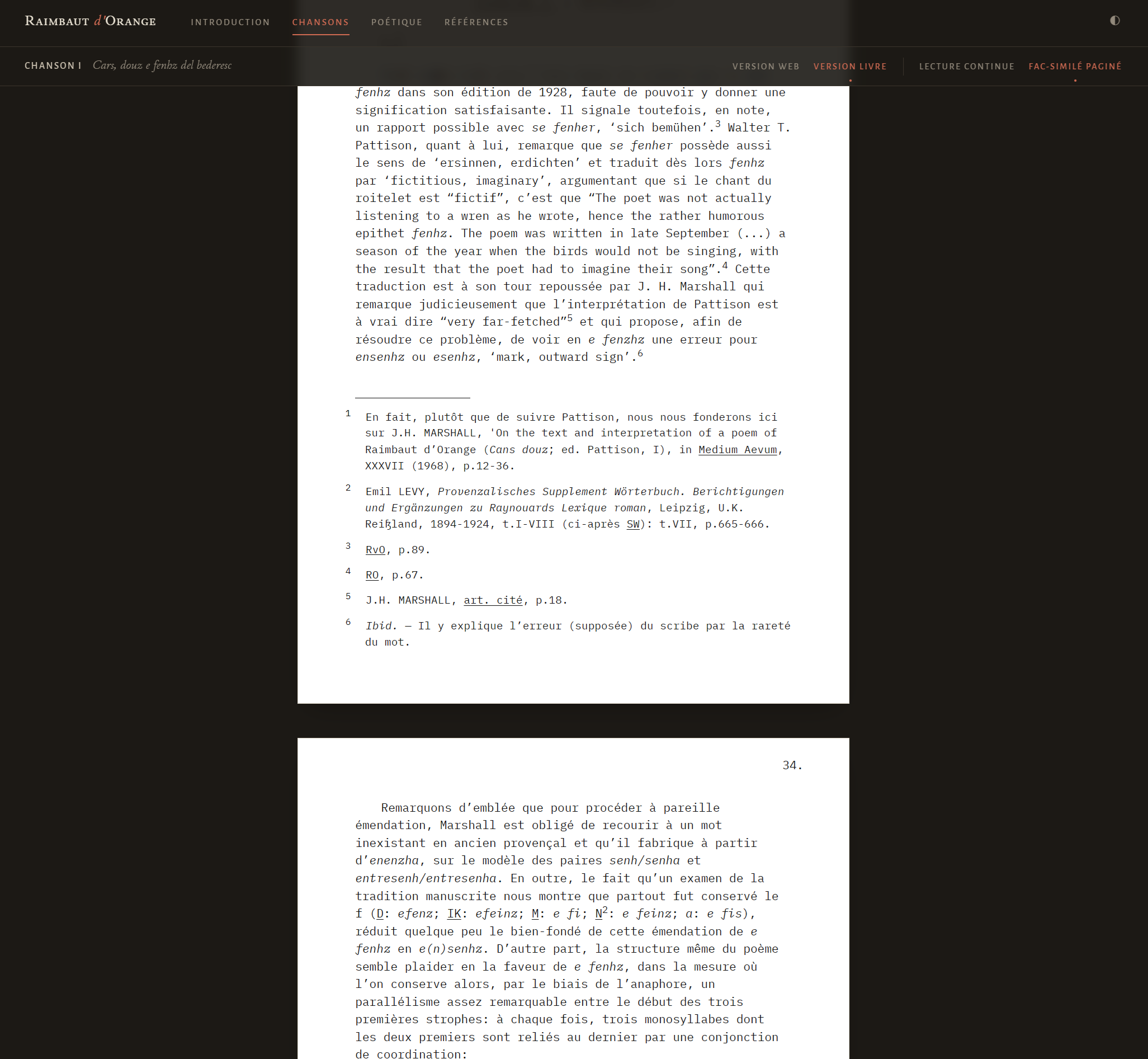 The same chanson in the typescript-style facsimile view.
