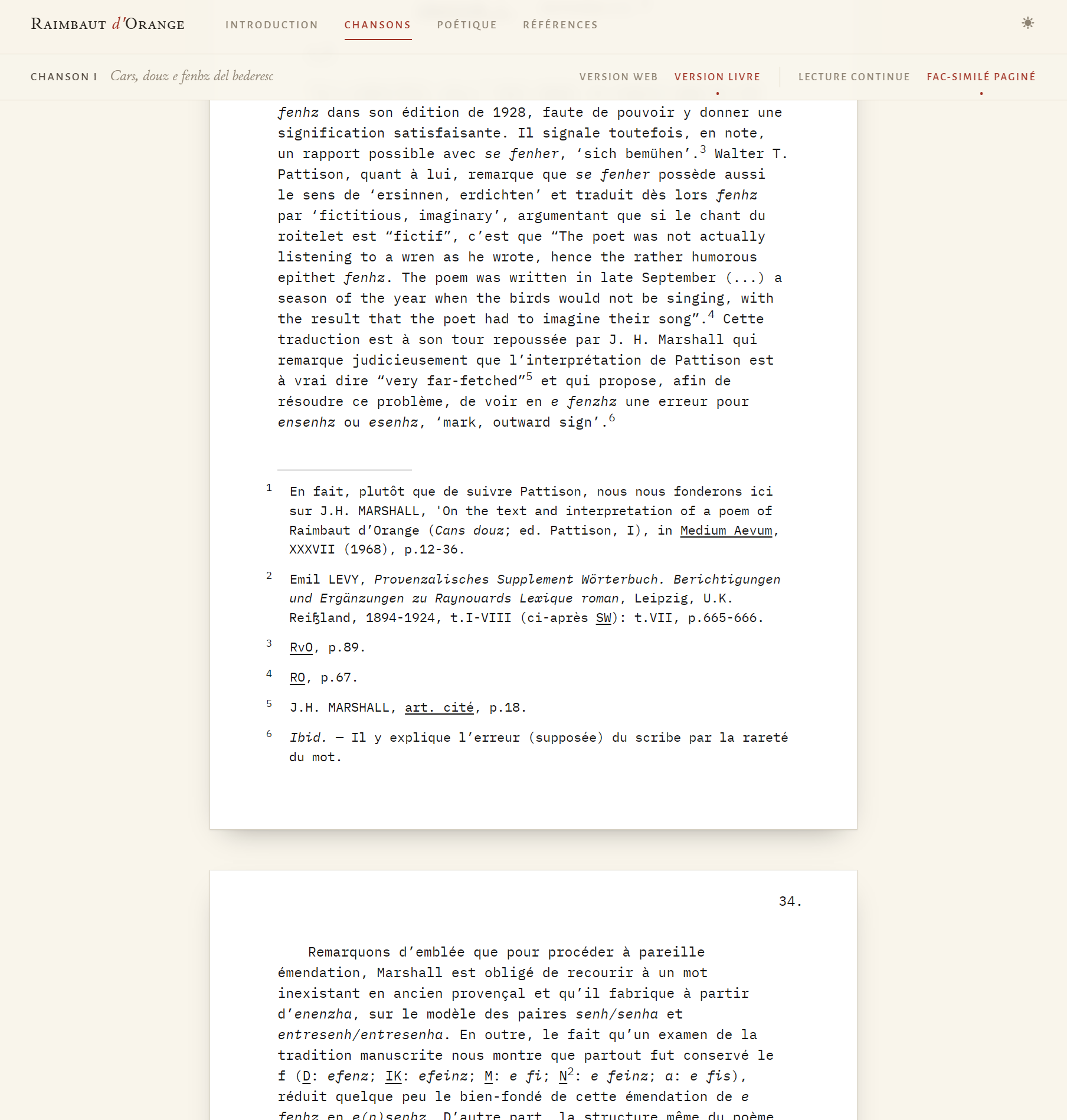 The same chanson in the typescript-style facsimile view.