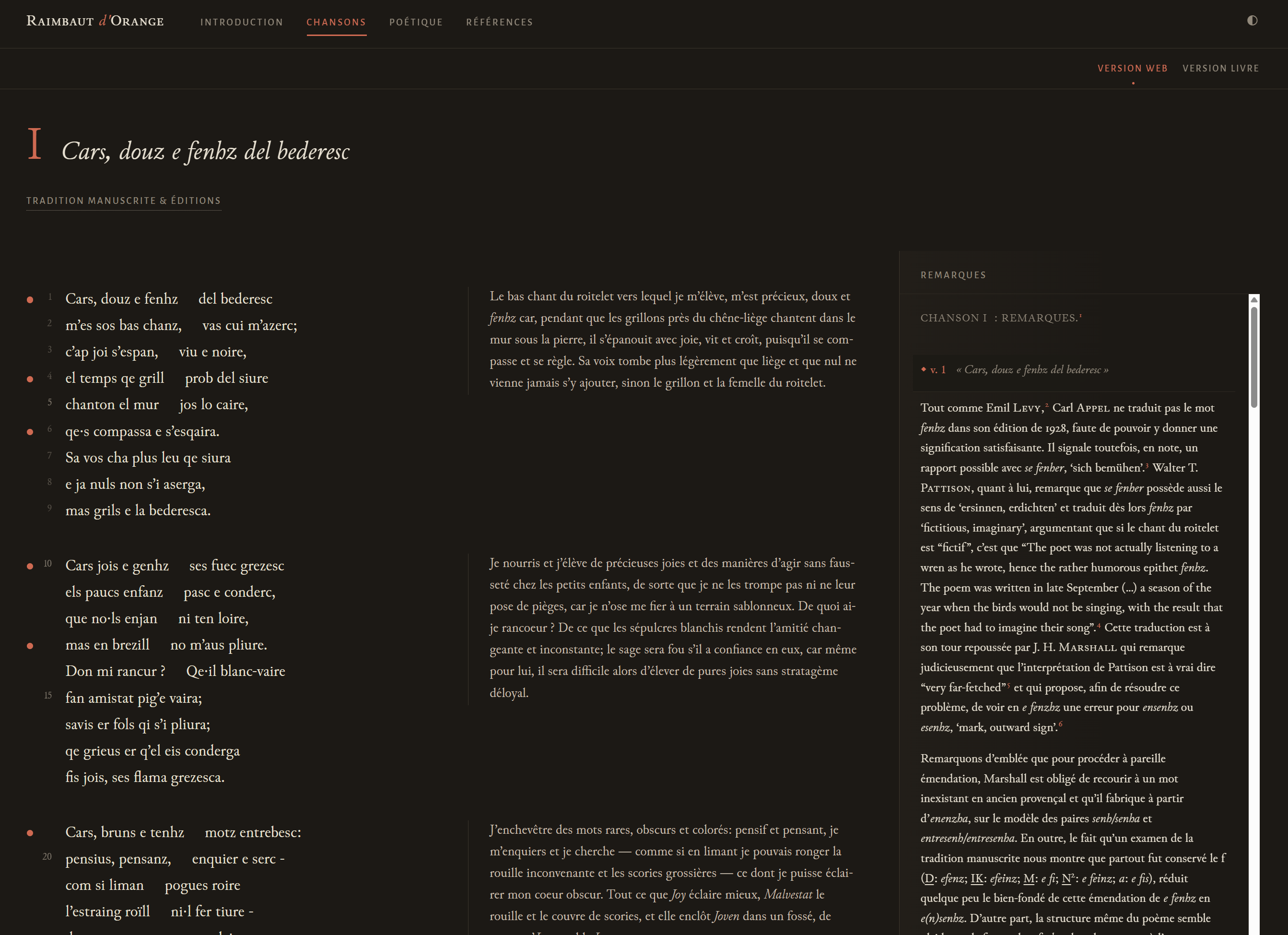 The same strophe rendered on the finished chanson page.